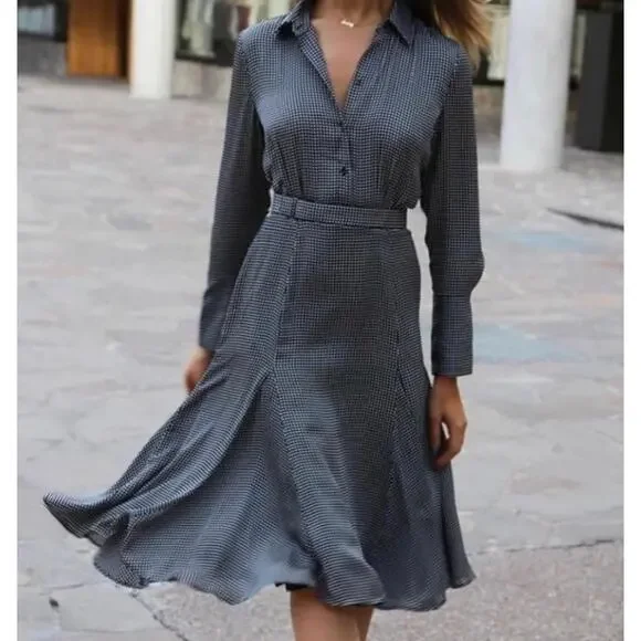 Equipment | Dresses | Equipment Bancort Flared Hem Shirt Dress Black White  Check 3r27 | Poshmark